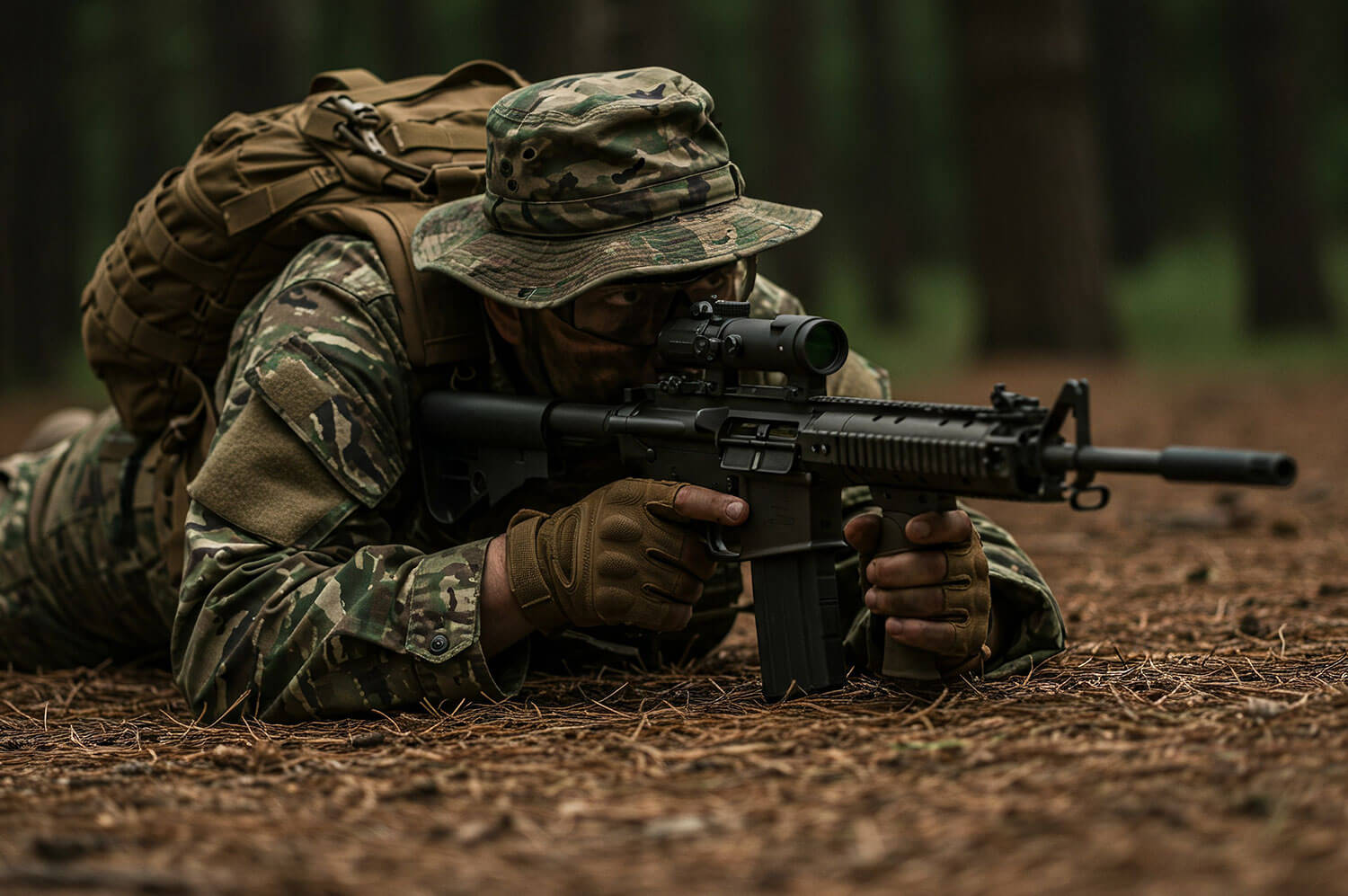 Military personnel wearing a boonie hat during field practice