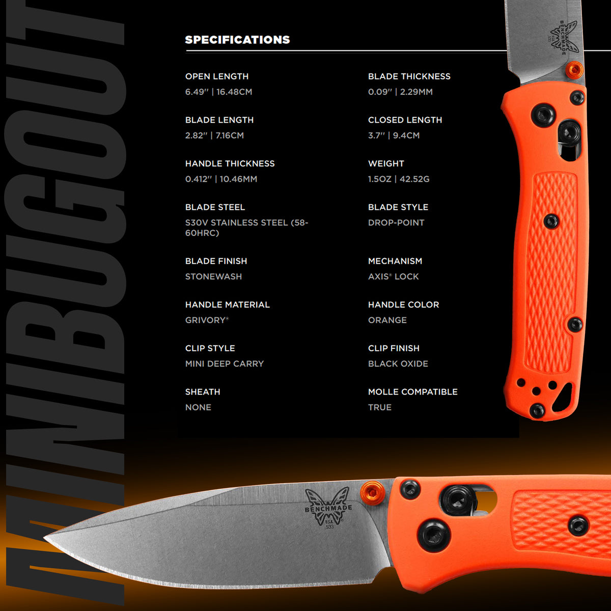 Benchmade - Mini Bugout® | Orange Grivory®
