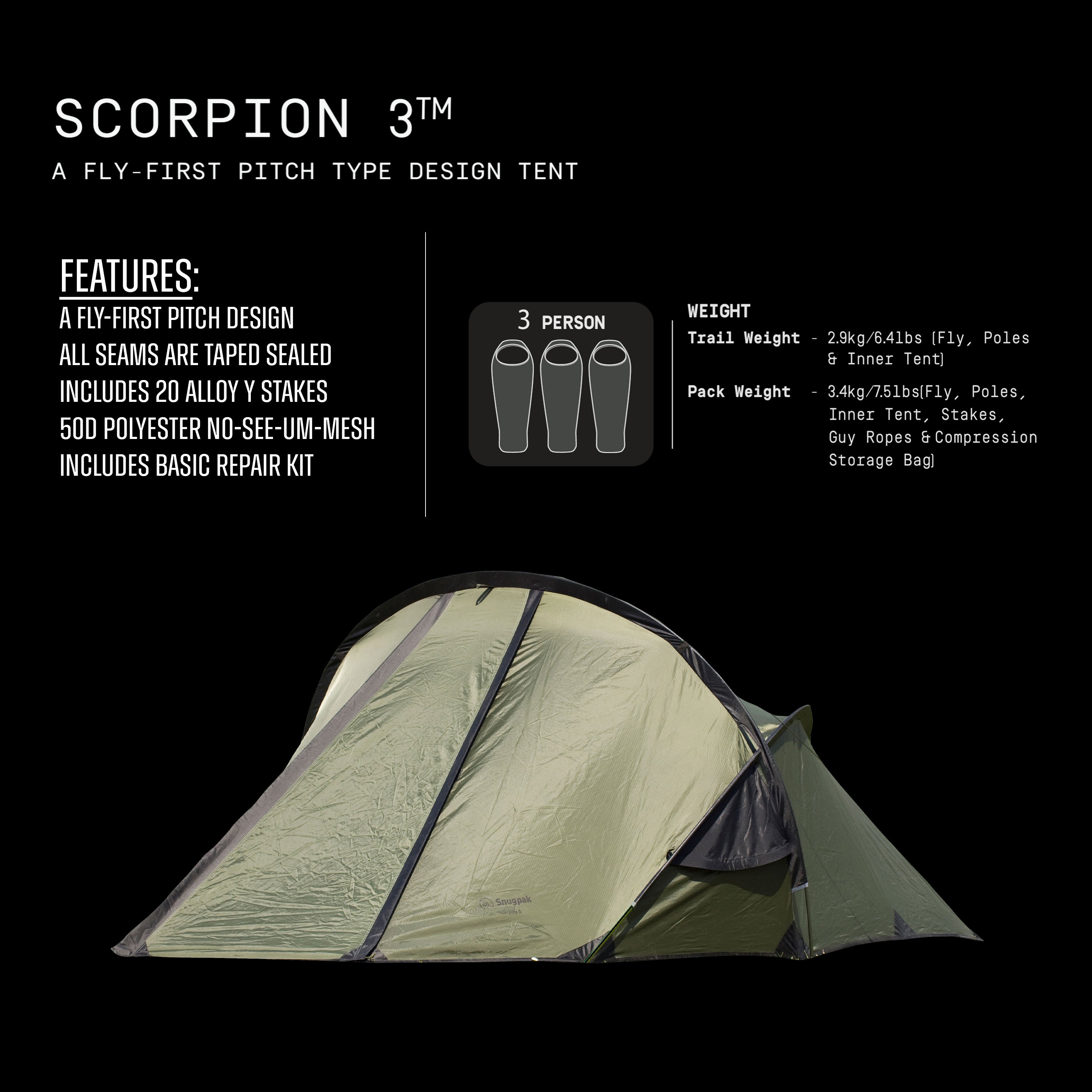 Snugpak Scorpion 3 IX | 3-Person 4-Season Tent | Carcajou Tactical