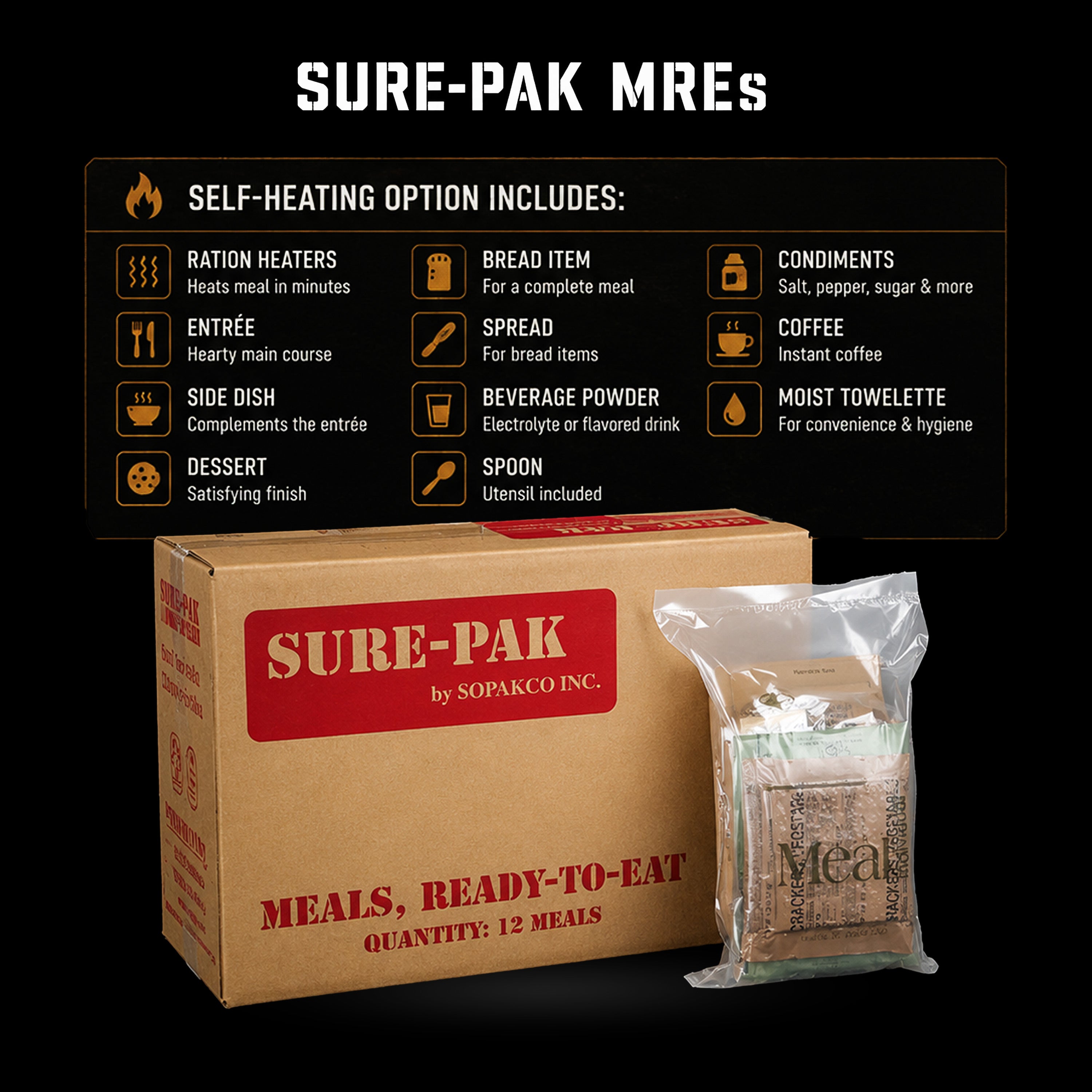 SURE-PAK MRE – Complete Single Meal w/ Flameless Heater